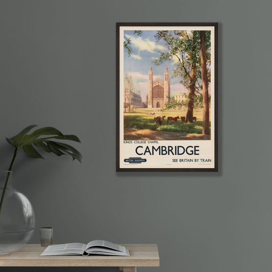 Vintage Cambridge Kings College Railway Poster