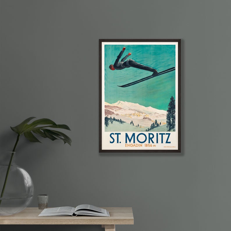St. Moritz - Engadin Switzerland Vintage Winter Sports Travel Poster