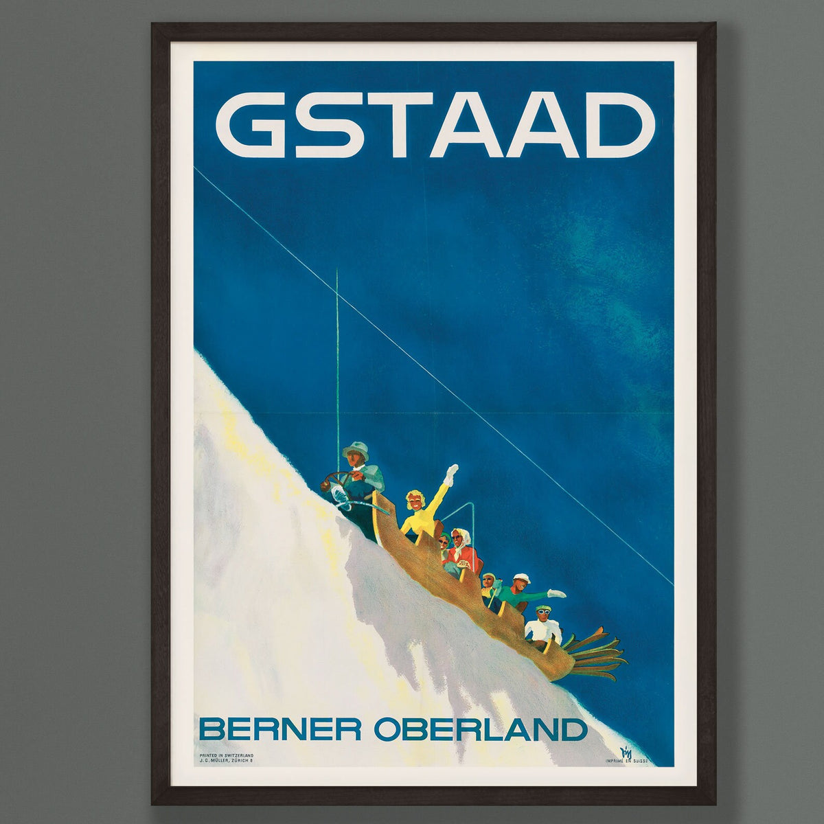Vintage Winter Sports Travel Poster promoting Gstaad, Switzerland