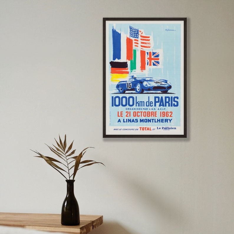 Paris 1000km Motor Racing Poster - 1962 - vintage framed print