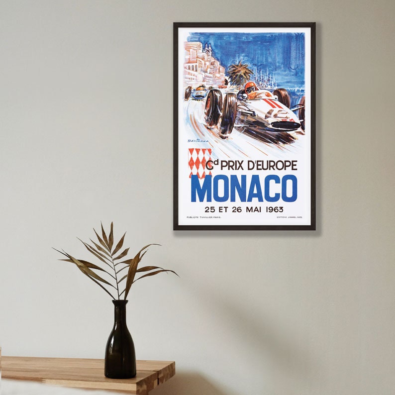 Monaco Grand Prix Poster - 1963 - vintage framed print