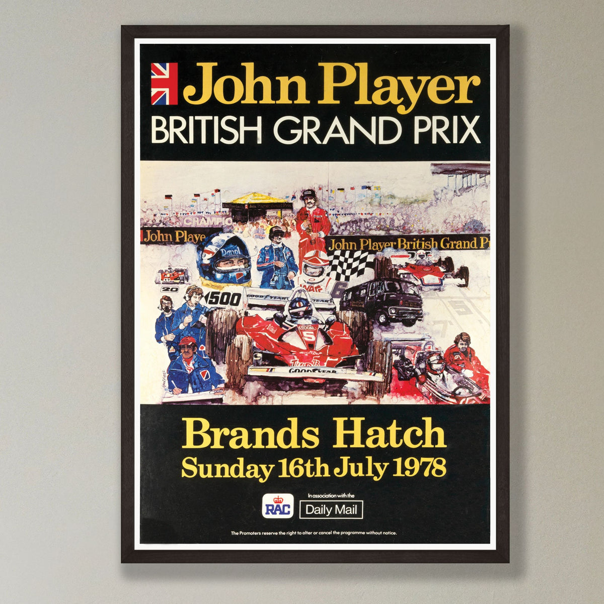 British Grand Prix Poster - Brands Hatch - John Player - 1978 - vintage framed print