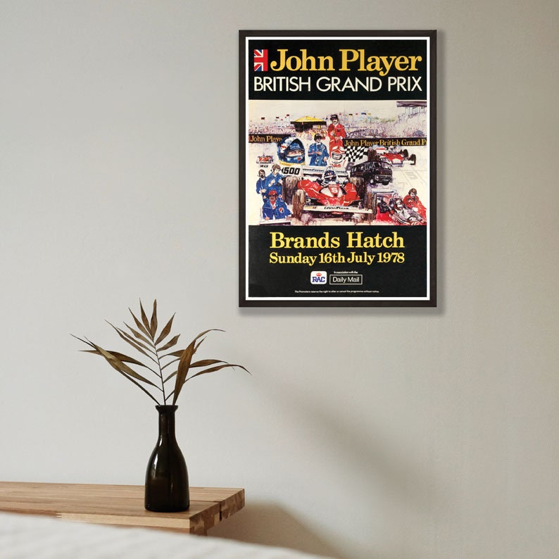 British Grand Prix Poster - Brands Hatch - John Player - 1978 - vintage framed print