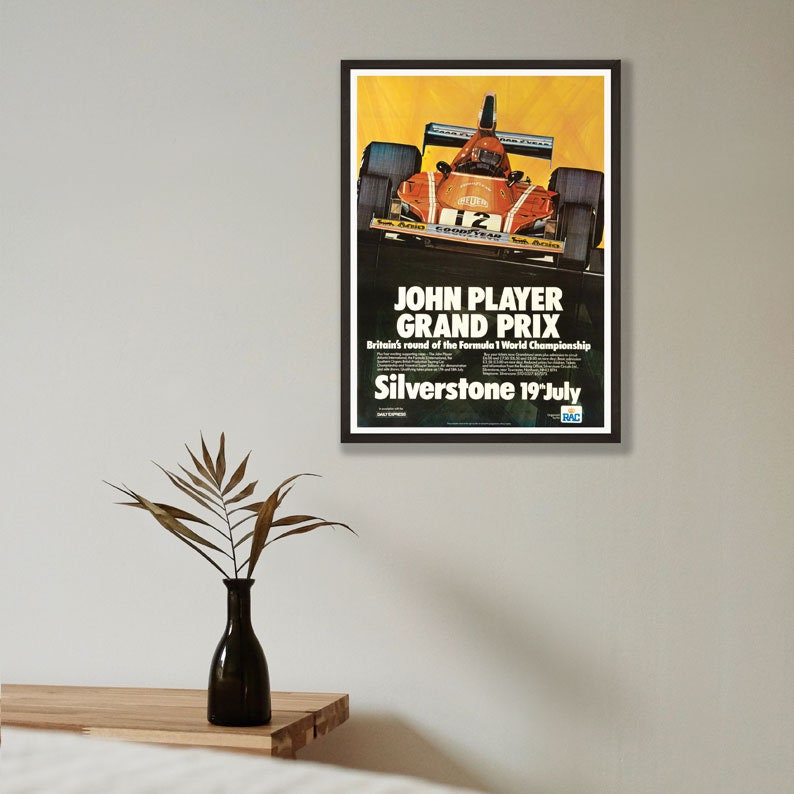British Grand Prix Poster - Silverstone - John Player - 1977 - vintage framed print