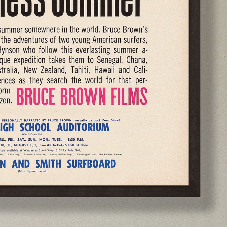 The Endless Summer - Surfing Movie - reproduction vintage framed print