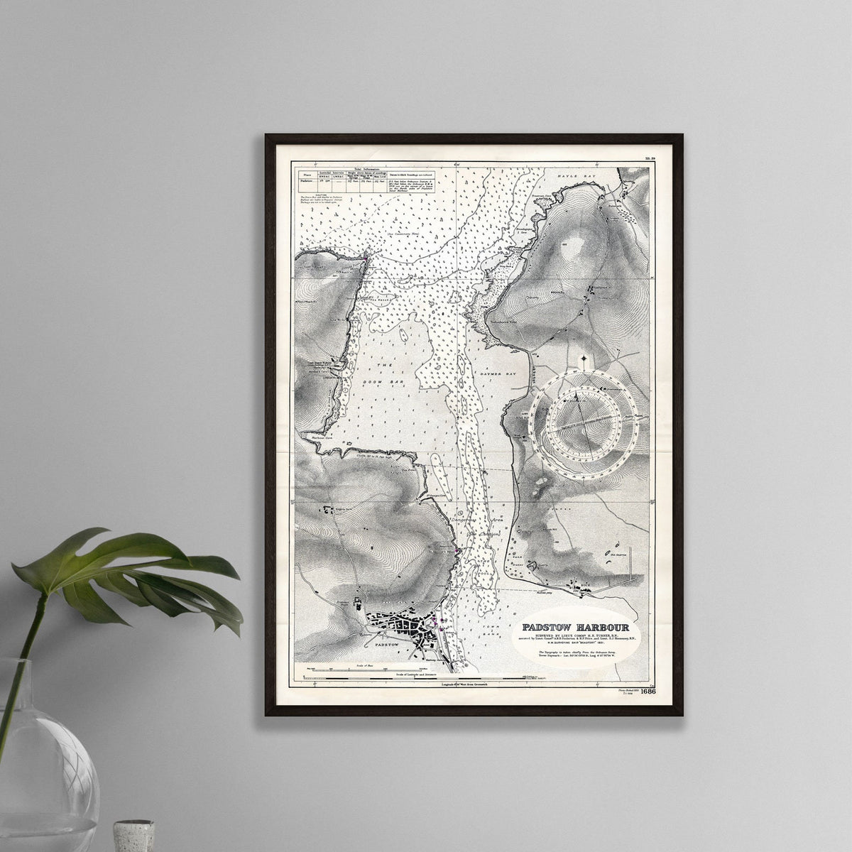 Padstow Harbour vintage print framed