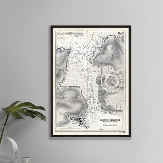 Padstow Harbour vintage print framed