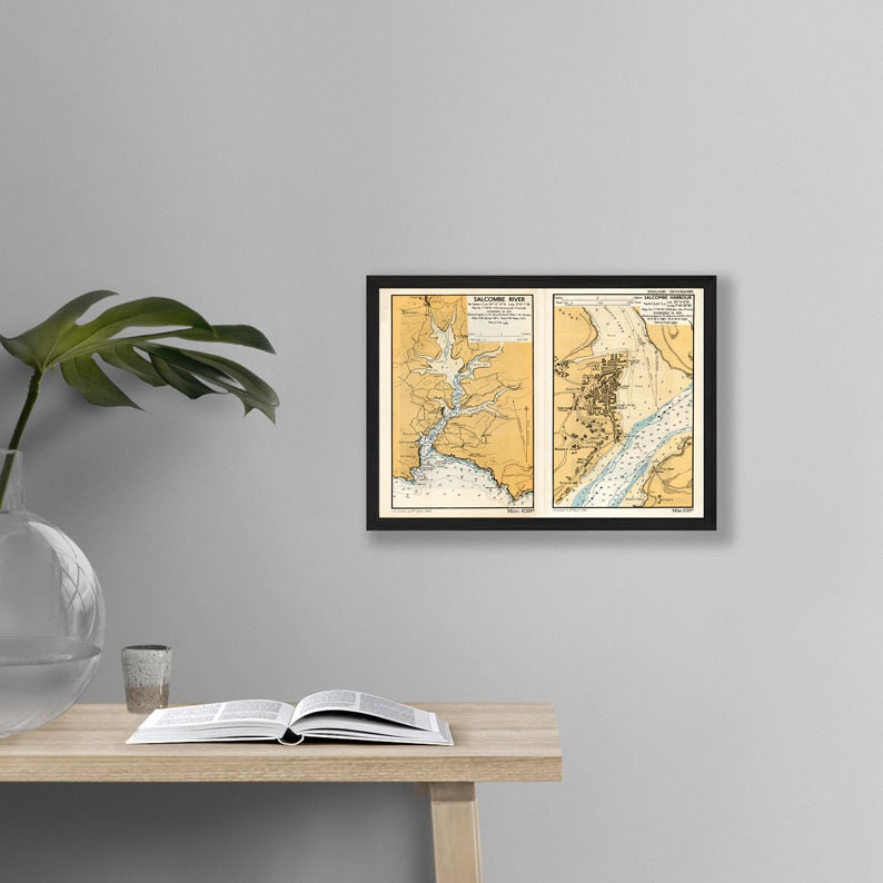 Salcombe Harbour and River Vintage Reproduction Nautical Framed Print