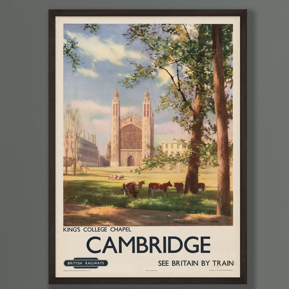 Vintage Cambridge Kings College Railway Poster