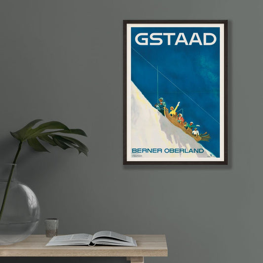 Vintage Winter Sports Travel Poster promoting Gstaad, Switzerland
