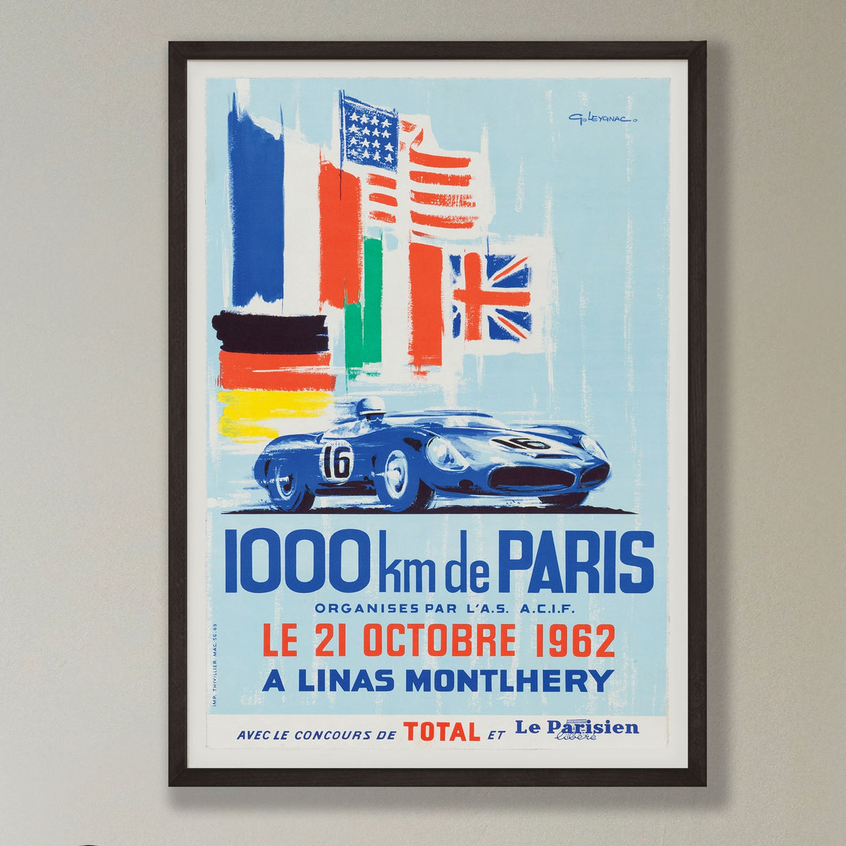 Paris 1000km Motor Racing Poster - 1962 - vintage framed print