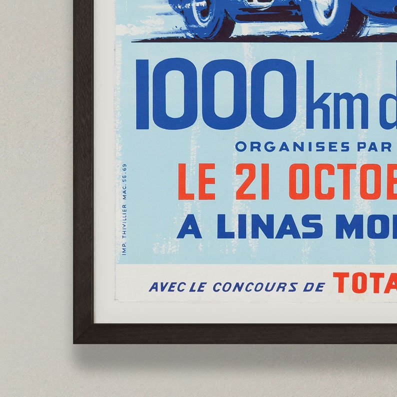Paris 1000km Motor Racing Poster - 1962 - vintage framed print
