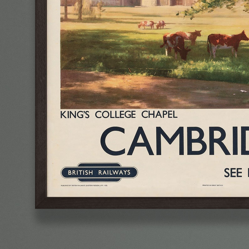 Vintage Cambridge Kings College Railway Poster