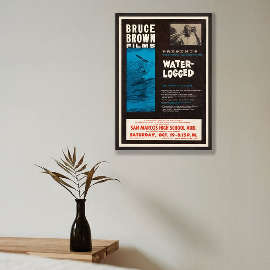 Waterlogged - Bruce Brown 1962 Surfing Movie - reproduction vintage framed print
