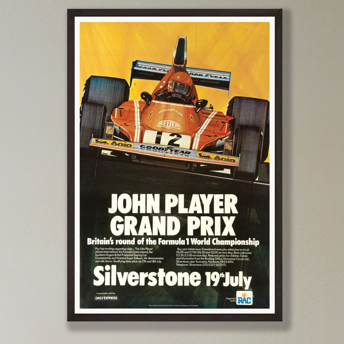 British Grand Prix Poster - Silverstone - John Player - 1977 - vintage framed print