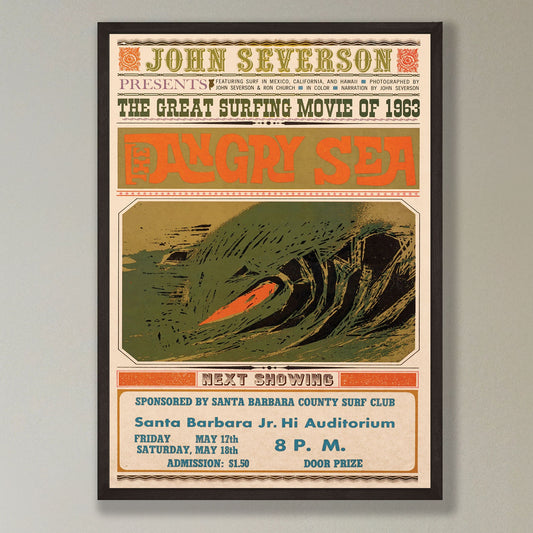 The Angry Sea - Surfing Movie - reproduction vintage framed print