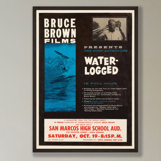 Waterlogged - Bruce Brown 1962 Surfing Movie - reproduction vintage framed print
