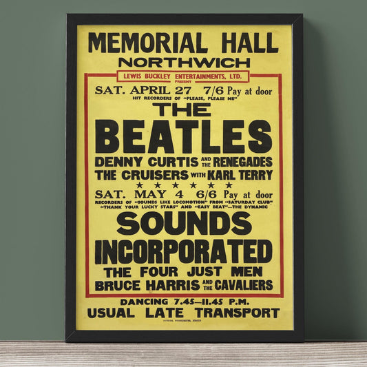 The Beatles - Northwich Memorial Hall Concert Poster - Framed Print