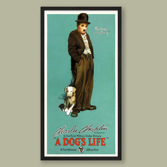 Charlie Chaplin - A Dogs Life - Vintage Film Poster - Framed Print