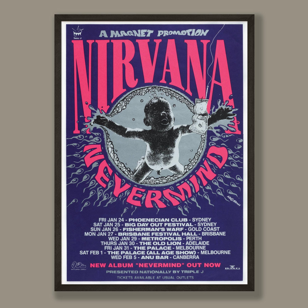 Nirvana - Australian Tour Concert Poster - Framed Print